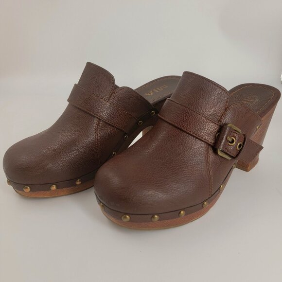 MIA Ailani Brown Side Buckle Hobnail Platform Clogs Vegan 7.5 M - Picture 1 of 8